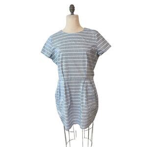 Kate Spade Blue White Cotton Blend Pleats and Pockets Dress Large